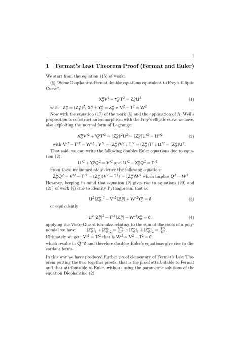 (PDF) Fermat's Last Theorem Proof (Fermat and Euler proofs)