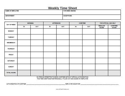 Print Weekly Time Sheet – Free Printable