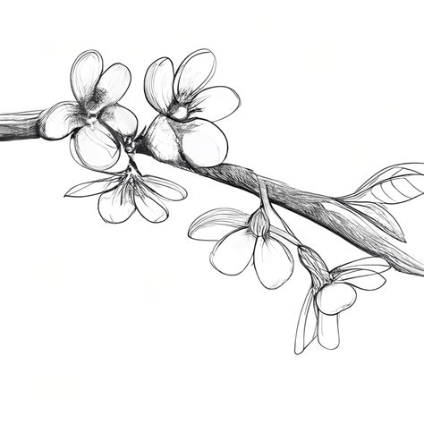 Branch with Flowers Pencil Drawing · Creative Fabrica