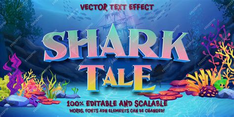 Premium Vector | Shark tale editable vector text effect, undersea colorful movie poster headline ...