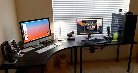 Black Gaming Computer Desk Setup with IKEA LINNMON Corner Desk and ADILS Legs | Minimalist Desk ...