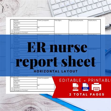 Emergency Room Nurse Report Sheet, Nurse Brain, Day Night NOC Shift, Handoff, RN, Telemetry, Er ...