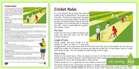 Cricket Rules Worksheet | Cricket | Physical Education