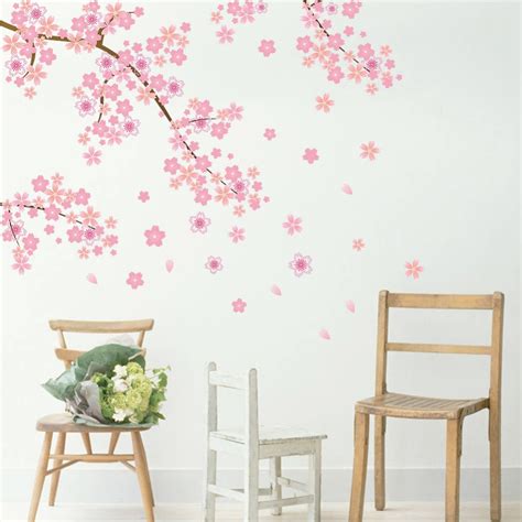 Pink Cherry Blossom Dropping Flower Wall Decal - American Wall Decals