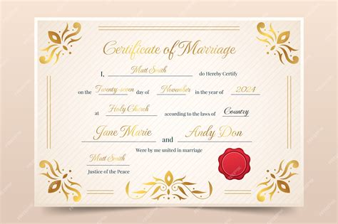 Certificate Of Marriage Template