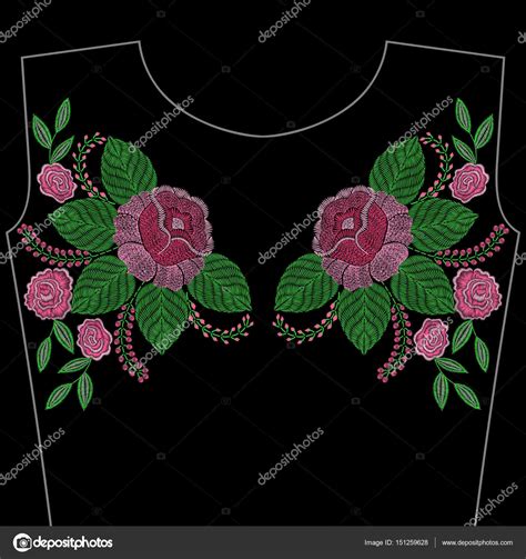 Embroidery stitches with spring flowers, roses in pastel color f — Stock Vector © i_panki #151259628