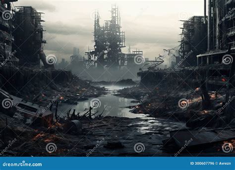 Desolate Cityscape, Eerie Ruins and Haunting Landscapes, Generative AI Stock Illustration ...