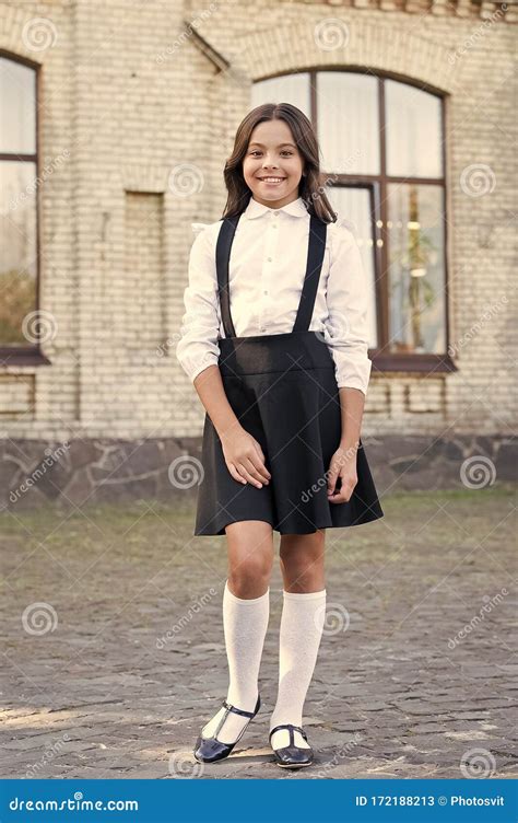 Style For Every Story. Schoolgirl In Classy Retro Uniform. Vintage Kid Fashion And Beauty. Old ...