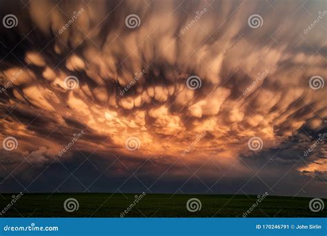 Mammatus Clouds at Sunset with Soft Light Glow Stock Image - Image of ...