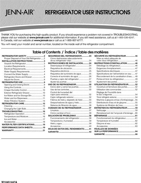 Jenn Air JFX2597AEM0 1207200L User Manual REFRIGERATOR Manuals And Guides