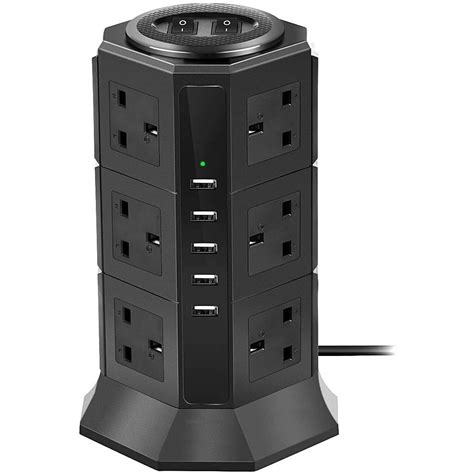 Plug Extention Tower Surge Protector Desktop Power Strip Tower Power Cord Tower 8/12 Sockets ...