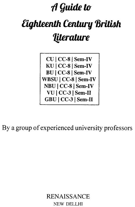 A Guide to Eighteen Century British Literature