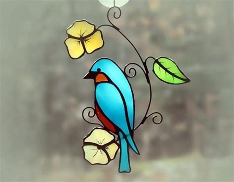 Blue bird on branch | Stained glass patterns free, Stained glass birds ...