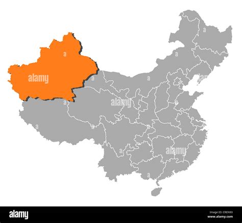 Political map of China with the several provinces where Xinjiang is ...