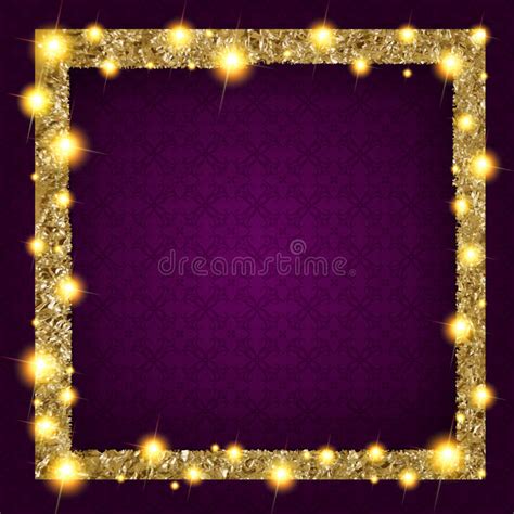 Square Gold Frame With Lights On A Dark Background Stock Illustration - Illustration of design ...