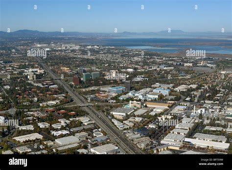 aerial view above Bayshore Freeway highway 101 San Jose Silicon Valley ...