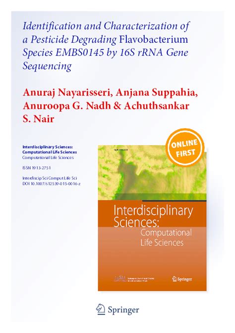 (PDF) Identification and Characterization of a Pesticide Degrading Flavobacterium Species ...