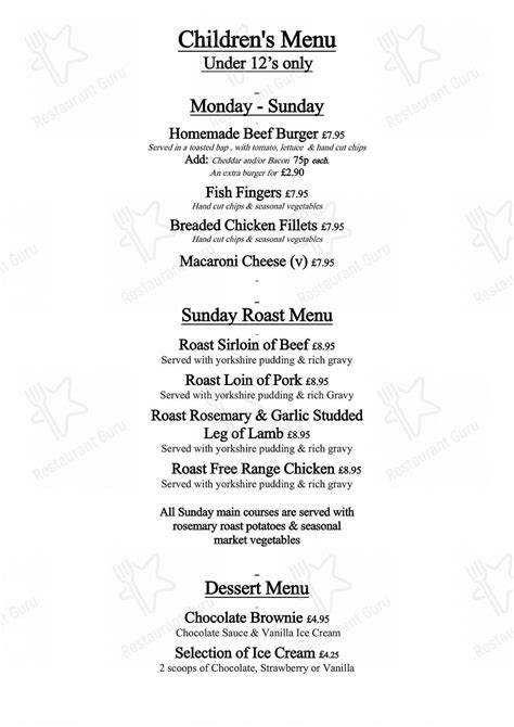 Menu at The Oak Barn, Burgess Hill