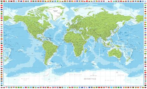 Green World Map with World Flag Border Mural by Magic Murals