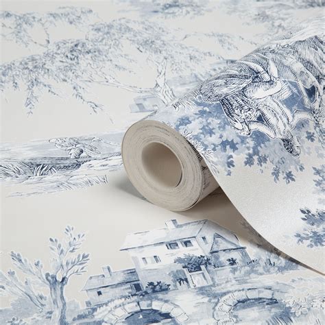 Gold Blue Toile Wallpaper | Clearance | DIY at B&Q