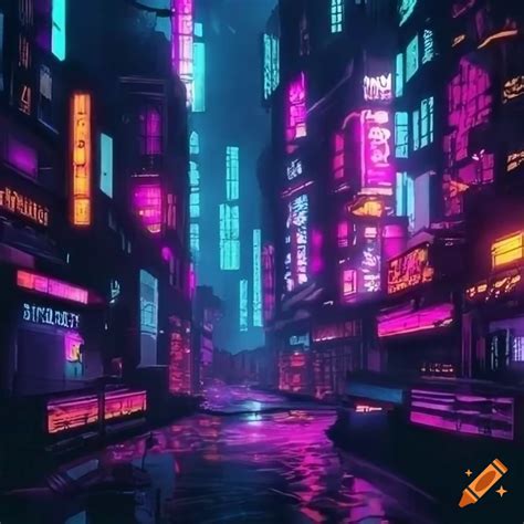 Dark neon cyberpunk city background on Craiyon