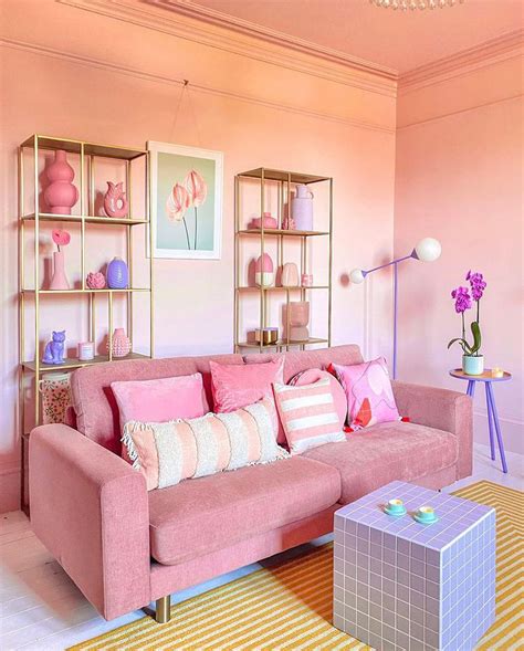Pastel Living Room, Colourful Living Room, Pink Sofa Living Room ...