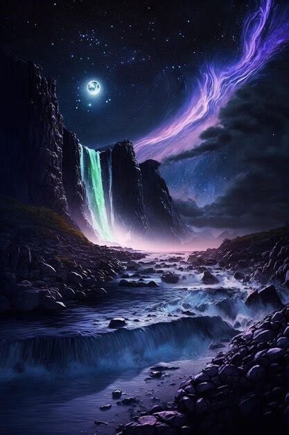 Premium AI Image | A waterfall in the night sky