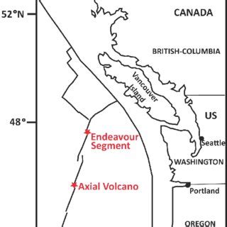 Map of the hydrothermal vent fields, i.e., Axial Volcano and Endeavour ...