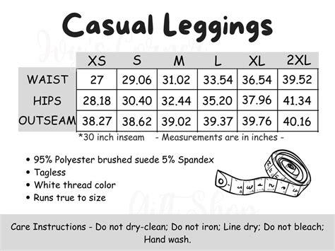 Casual Leggings Size Chart, Size Chart Template for POD Product MWW on Demand Leggings, Stretchy ...