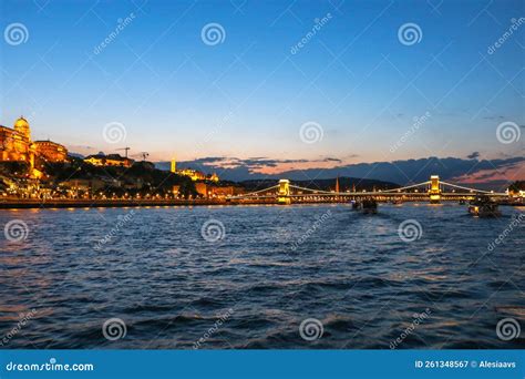 Evening View of the Danube River, Bridges, Sights of Budapest. Hungary ...