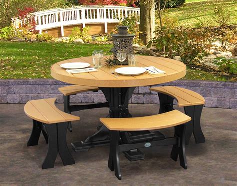 Poly Lumber 5 Piece Round Picnic Table with Benches