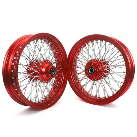 Red 16x3.5 Spoked Wheels Rims Hubs 72 Spokes for Harley Heritage ...