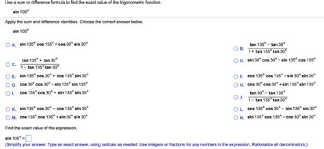 Solved Use a sum or difference formula to find the exact | Chegg.com