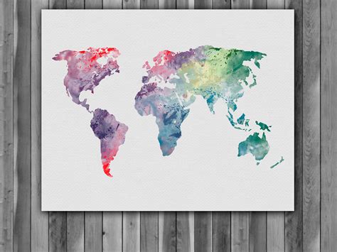 World Map Watercolor Print, World Map Art, World Map Painting, World Map Poster, Nursery, Kids ...