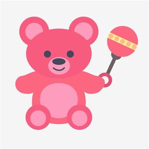 a pink teddy bear with a drum on it's back and its head turned to the side