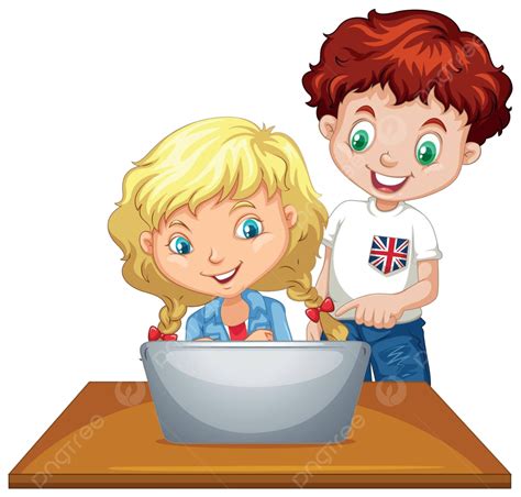 Boy And Girl Using Computer Drawing Child Computer Vector, Drawing, Child, Computer PNG and ...