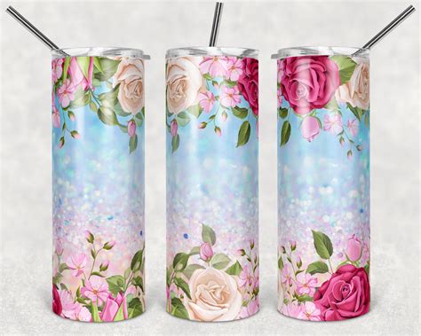 20oz Skinny Tumbler Sublimation Designs Flower Glitter Floral | Etsy