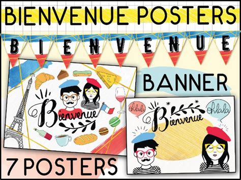 FRENCH BIENVENUE CLASSROOM DECOR SET - 7 POSTERS + 1 BANNER / PRINTABLE DISPLAY | Teaching Resources