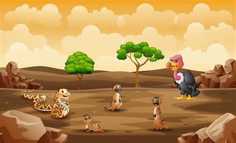 Wild animals living in a dry land 5952054 Vector Art at Vecteezy