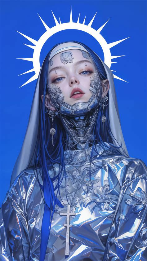 Cyberpunk Nun Halo Anime 4K #7390j Wallpaper iPhone Phone