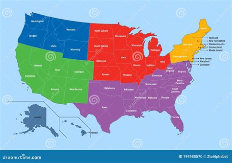 Map United States America Regions Maps Usa Stock Vector - Illustration of education, border ...