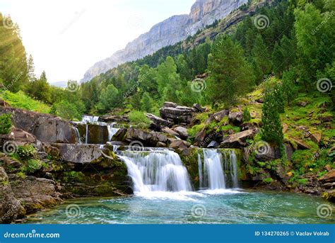 Waterfall in Ordesa and Monte Perdido National Park.Pyrenees Mountain ...