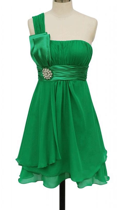 Kelly Green One Shoulder Pleated Dress