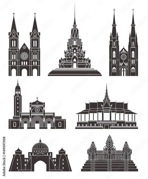 Southeast Asia. Architecture. Isolated Asian buildings on white background Stock Vector | Adobe ...