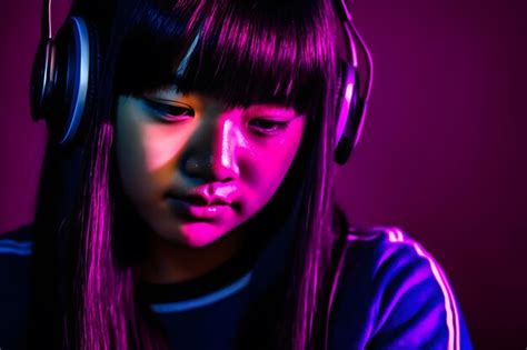 Premium AI Image | Girl listening to music with wireless headphones ...