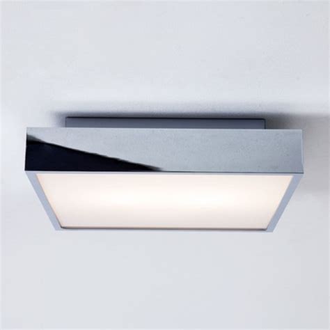 IP44 Square Chrome and Glass Bathroom Ceiling Light with LED Bulbs