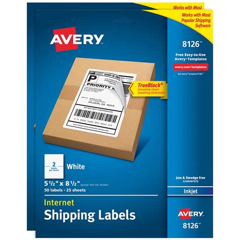 Avery Shipping Address Labels, Inkjet Printers, 100 Labels, Half Sheet Labels, Permanent ...