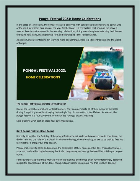 Pongal Festival 2023: Home Celebrations by NHMhouses - Issuu