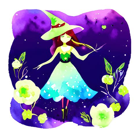 Spring Witch Watercolor Graphic · Creative Fabrica