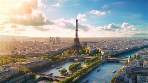 Premium AI Image | Panoramic view above Paris with a view of the Eiffel ...